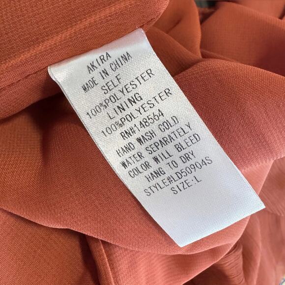 Akira Rust Red Orange Long Sleeve Faux Wrap Dress Size Large - Picture 4 of 5